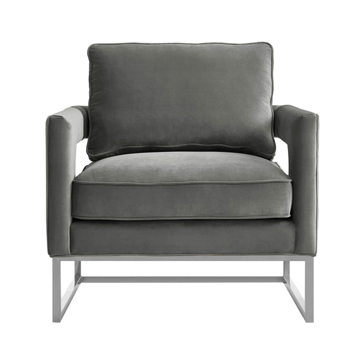 Avery Grey Performance Velvet Accent Chair with Silver Base