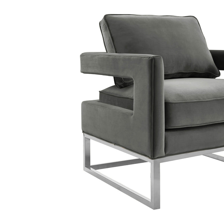 Avery Grey Performance Velvet Accent Chair with Silver Base