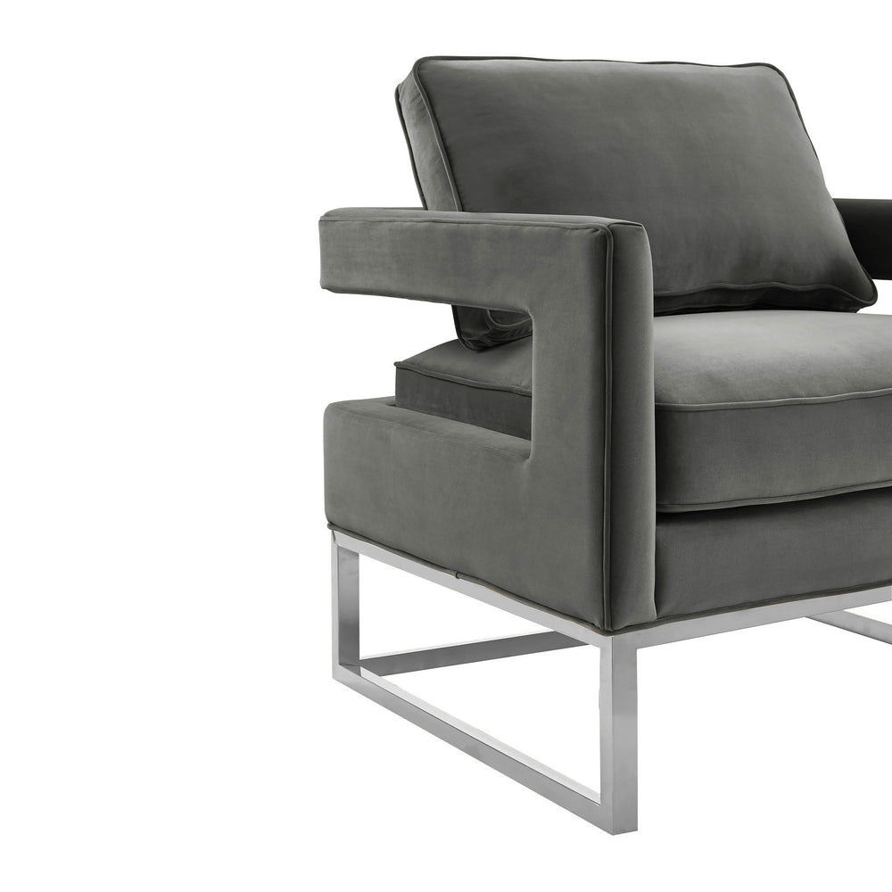 Avery Grey Performance Velvet Accent Chair with Silver Base