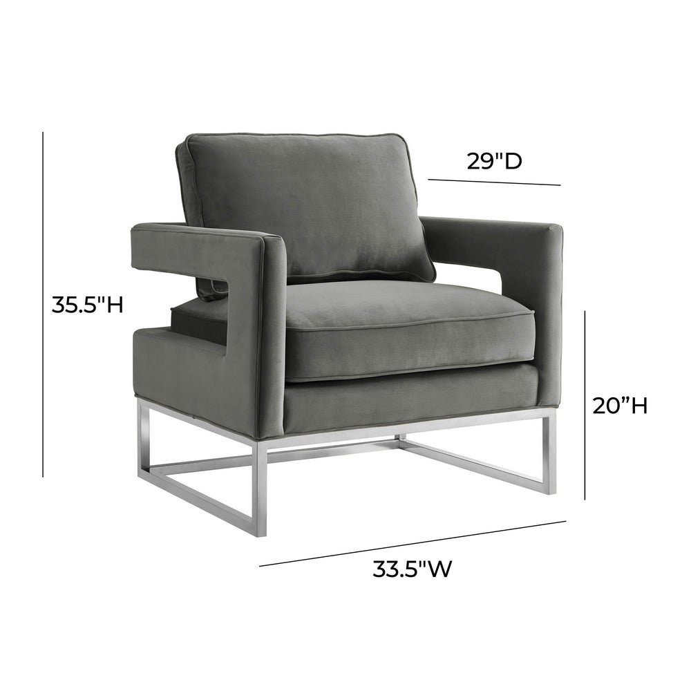 Avery Grey Performance Velvet Accent Chair with Silver Base