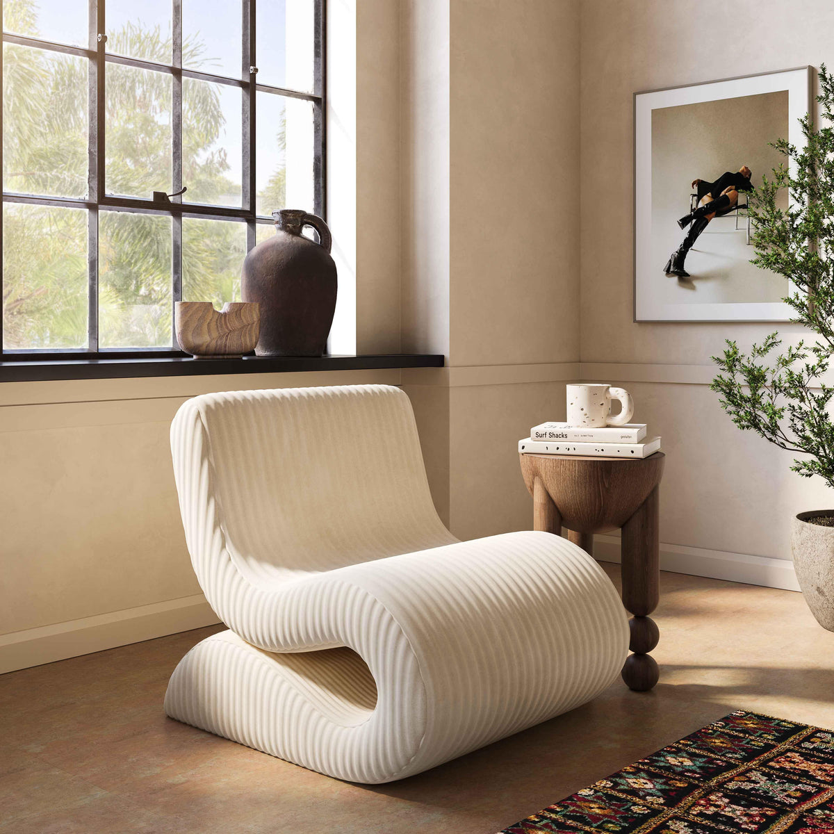 Senna Performance Oversized Corduroy Accent Chair - Cream