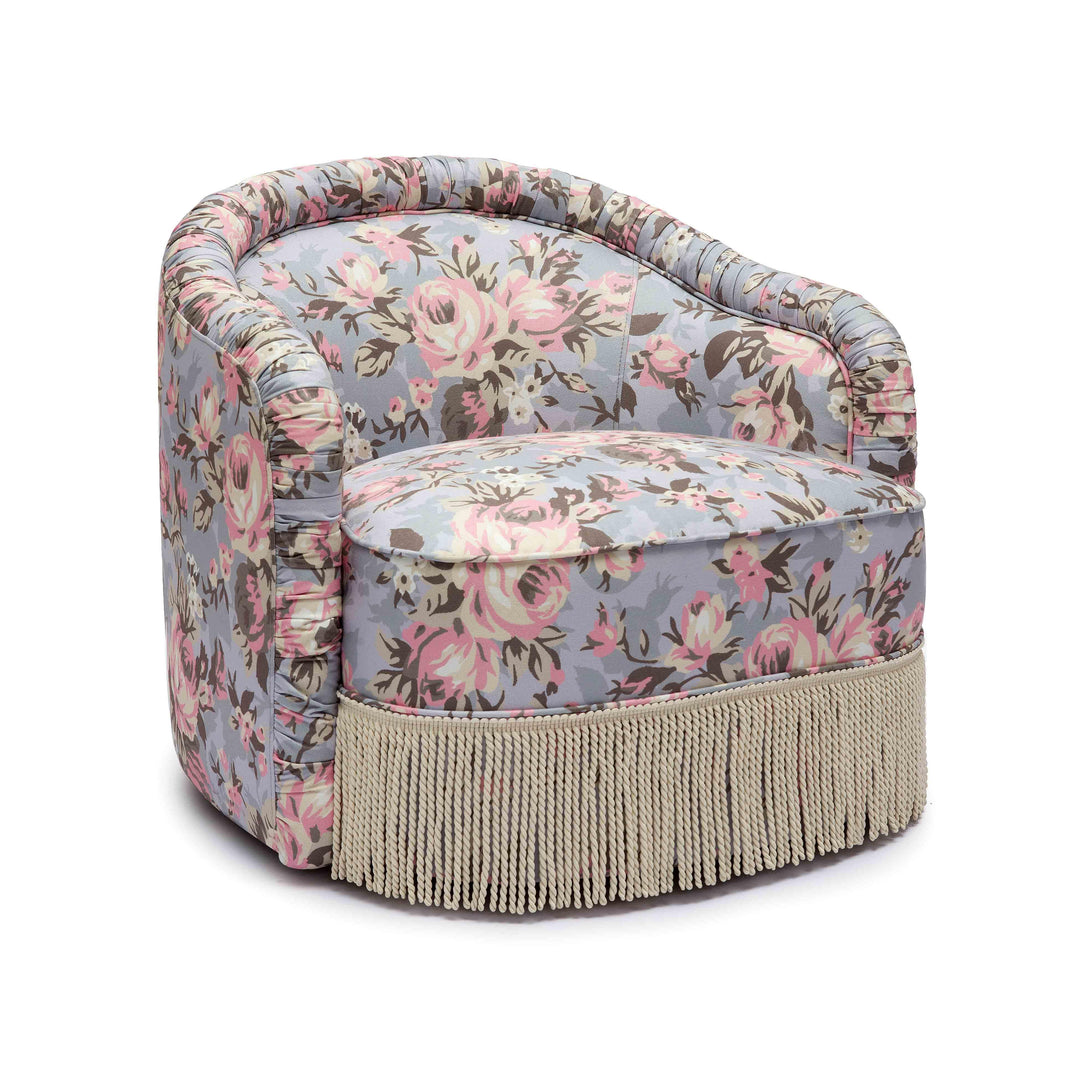 TOV Furniture Pamela Spring Floral Print Performance Fabric Tasseled Lounge Accent Chair