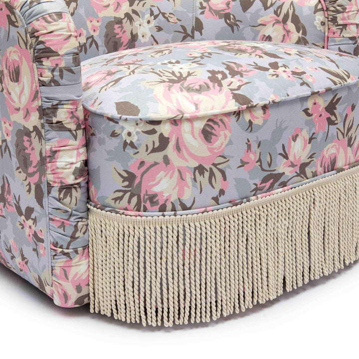 Pamela Spring Floral Print Performance Fabric Tasseled Lounge Accent Chair