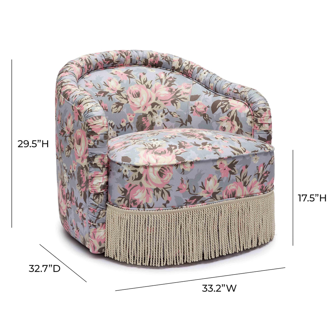 Pamela Spring Floral Print Performance Fabric Tasseled Lounge Accent Chair