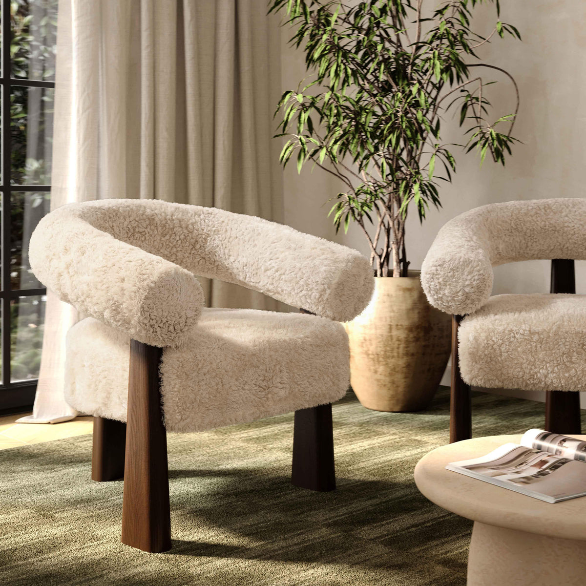 Spara Contract-Grade Straight Vegan Shearling Accent Chair - Natural