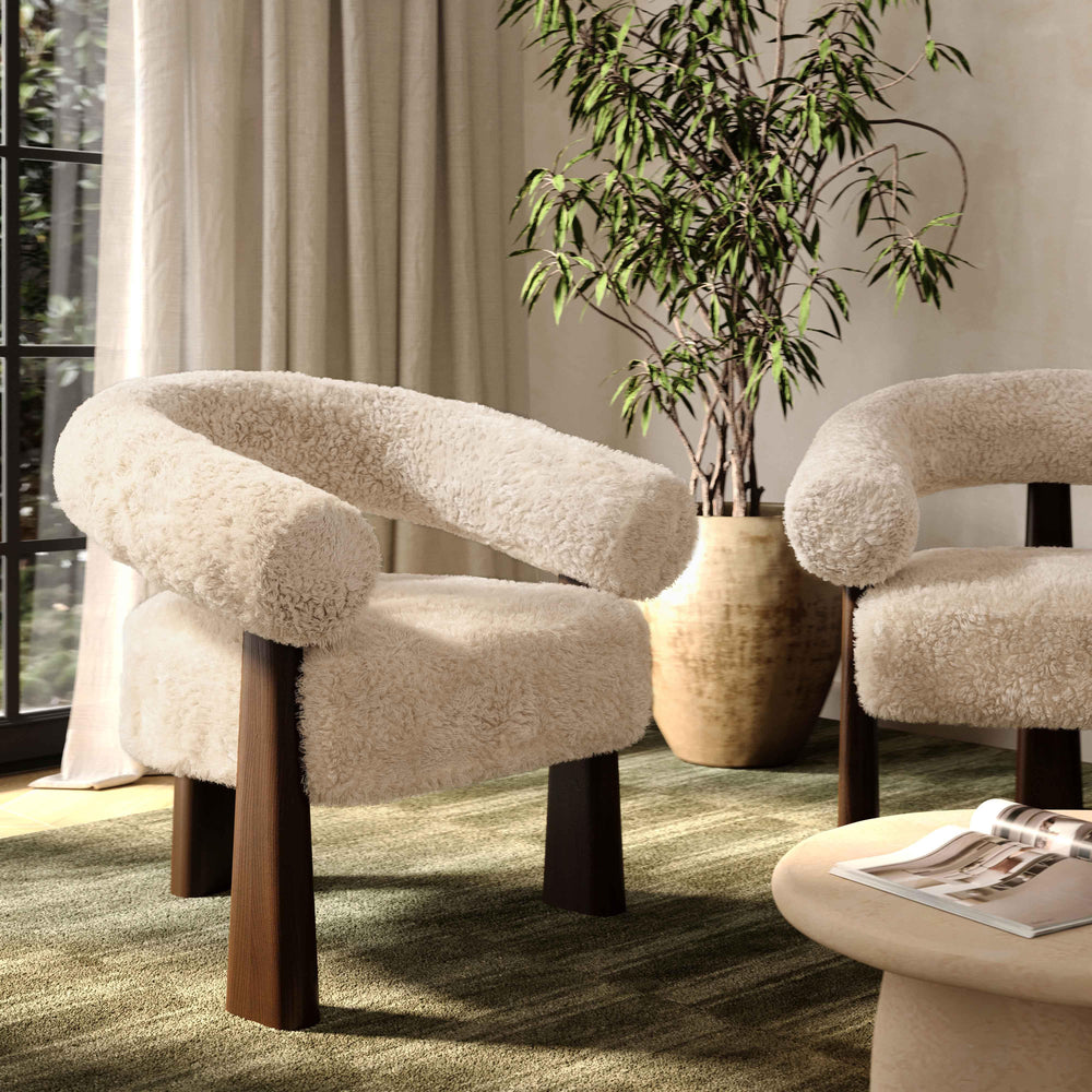 Spara Contract-Grade Straight Vegan Shearling Accent Chair - Natural