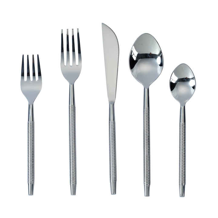 TOV Furniture Ribbed Silver Stainless Steel Flatware - Set of 5 Pieces - Service For 1