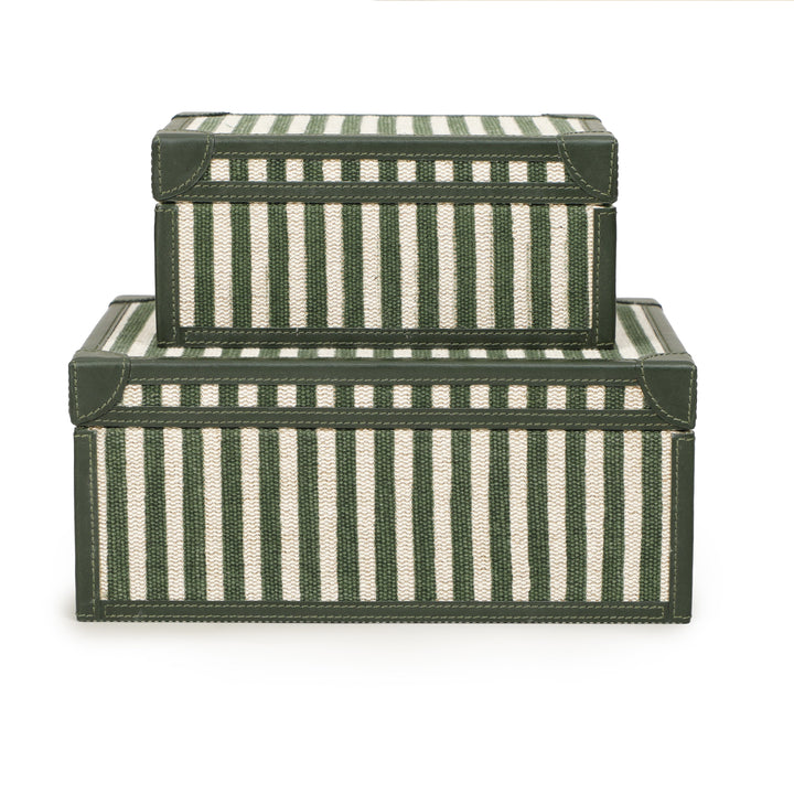 Kora Green Striped Cotton Jute Contract-Grade Keepsake Box Set