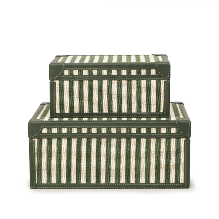 Kora Green Striped Cotton Jute Contract-Grade Keepsake Box Set