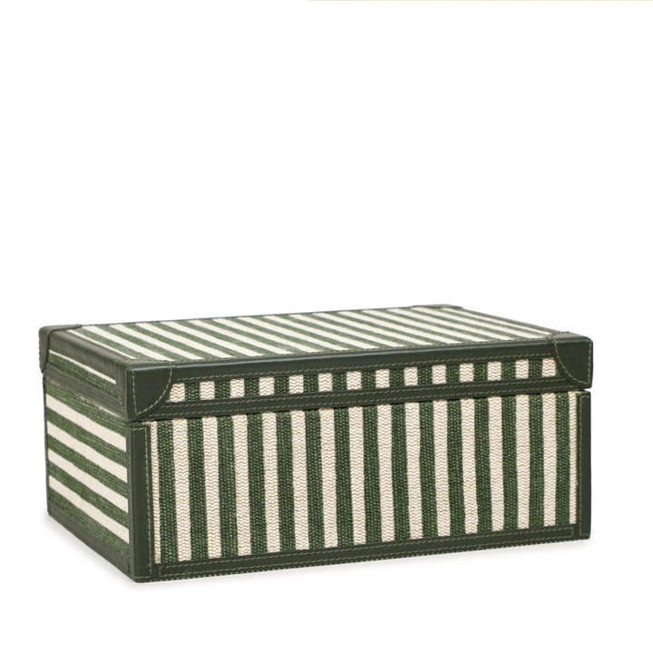 Kora Green Striped Cotton Jute Contract-Grade Keepsake Box Set
