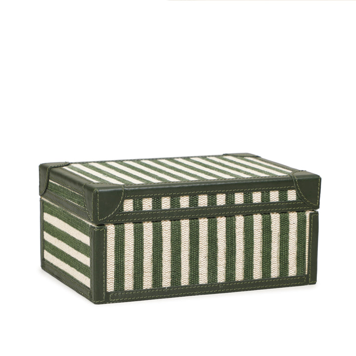 Kora Green Striped Cotton Jute Contract-Grade Keepsake Box Set