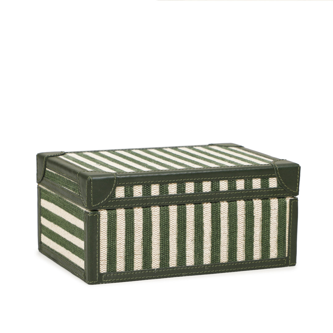 Kora Green Striped Cotton Jute Contract-Grade Keepsake Box Set