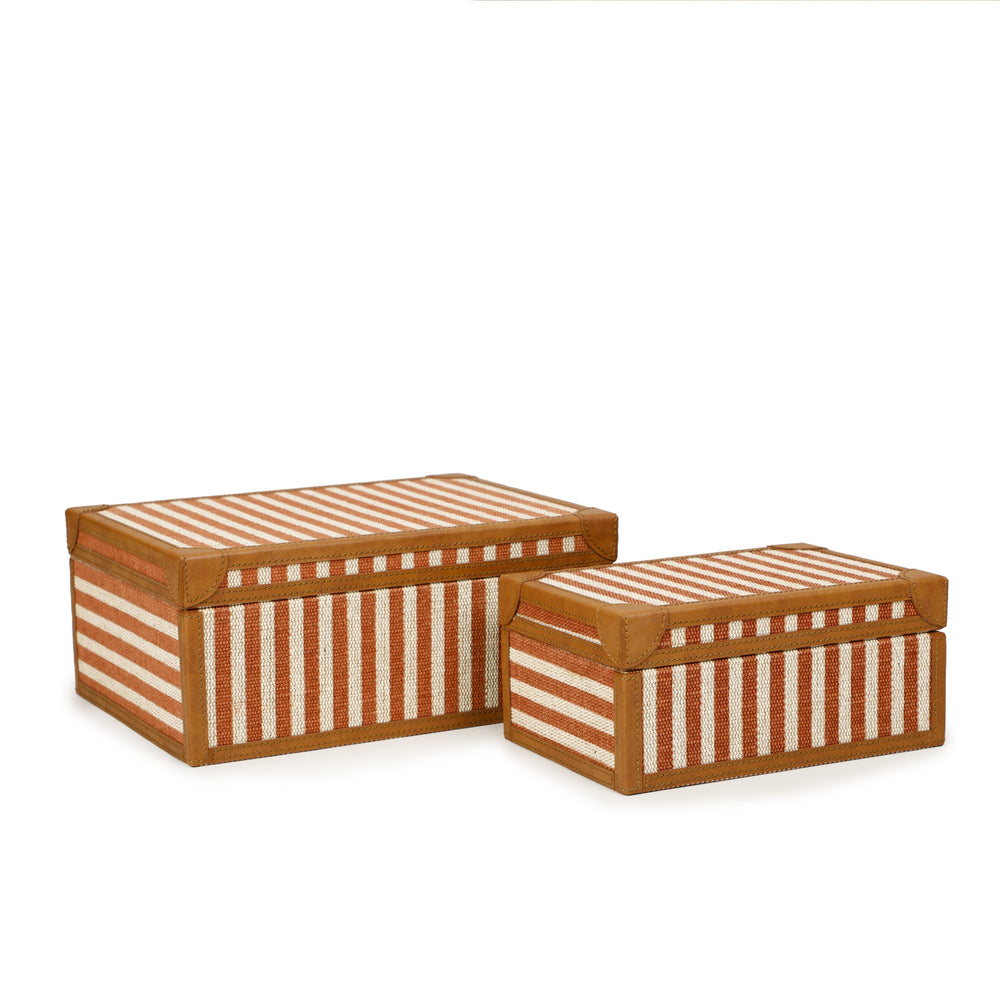 Kora Terracotta Striped Cotton Jute Contract-Grade Keepsake Box Set