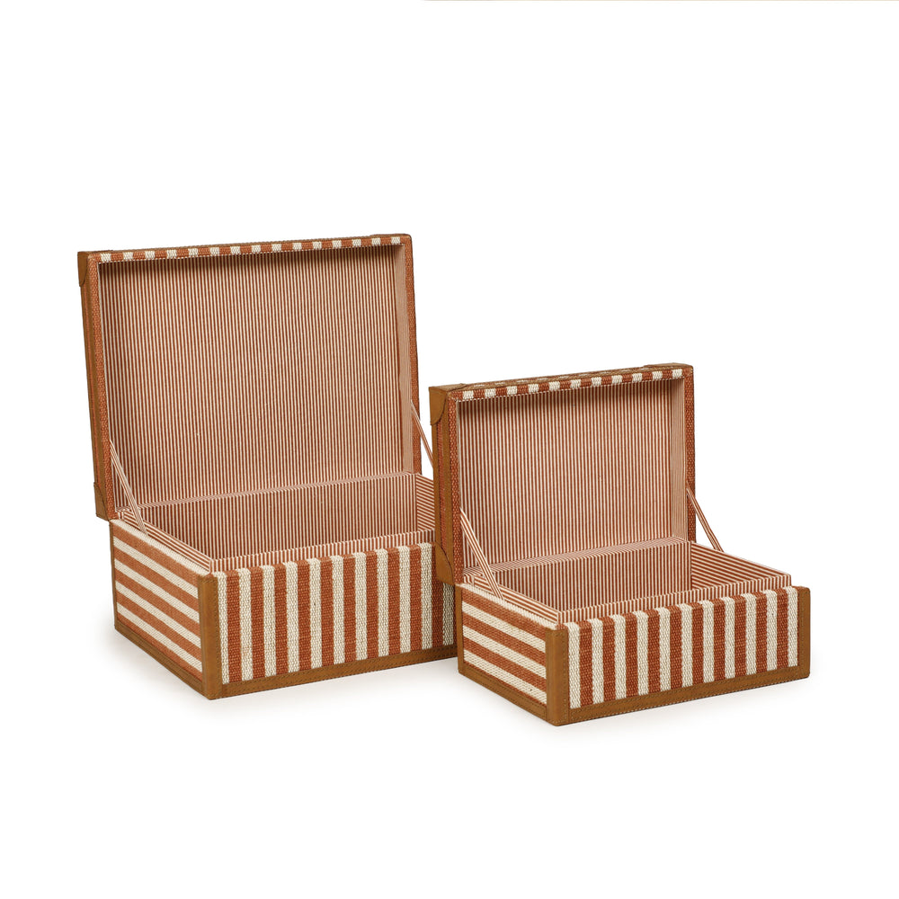 Kora Terracotta Striped Cotton Jute Contract-Grade Keepsake Box Set