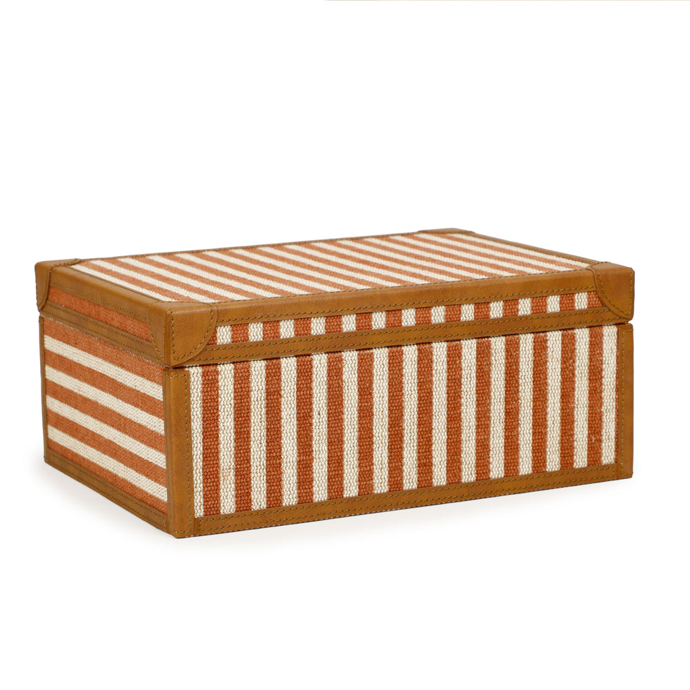 Kora Terracotta Striped Cotton Jute Contract-Grade Keepsake Box Set