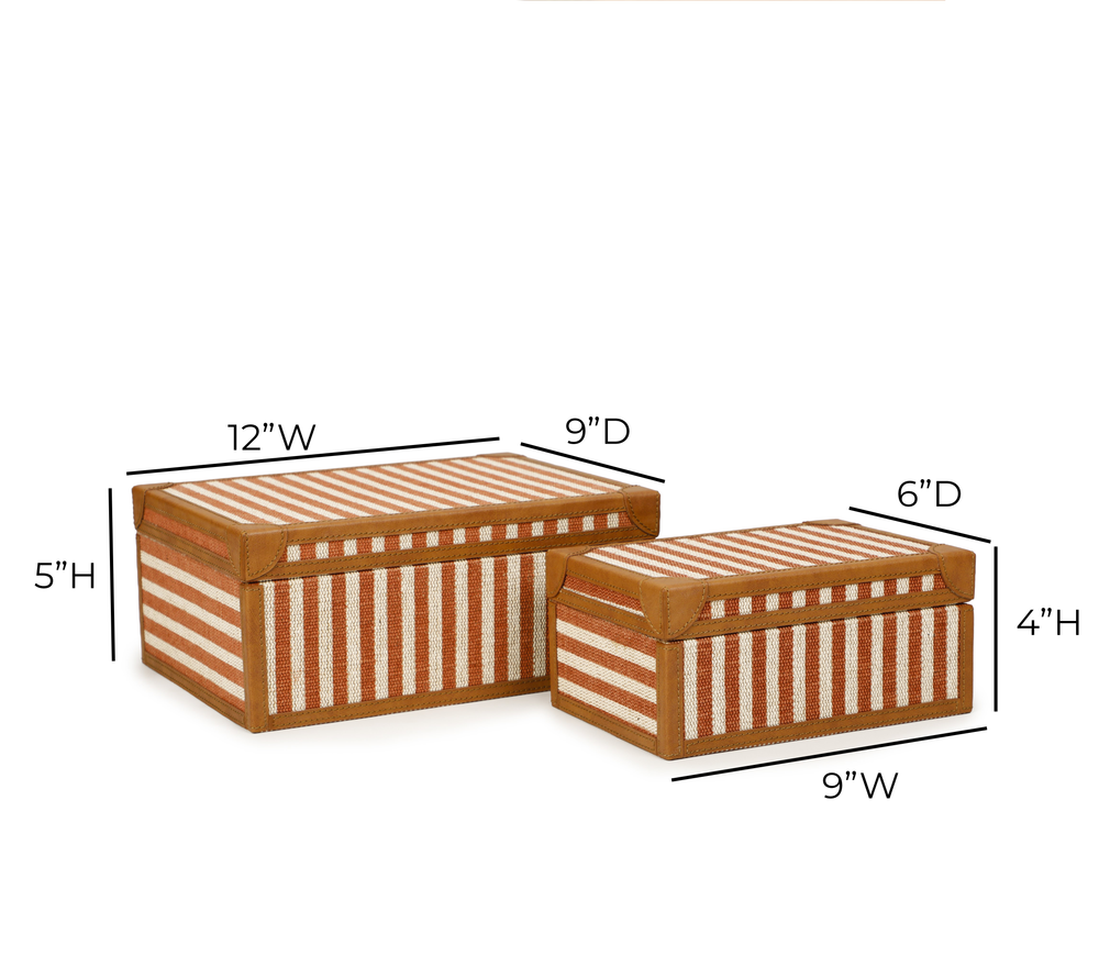 Kora Terracotta Striped Cotton Jute Contract-Grade Keepsake Box Set
