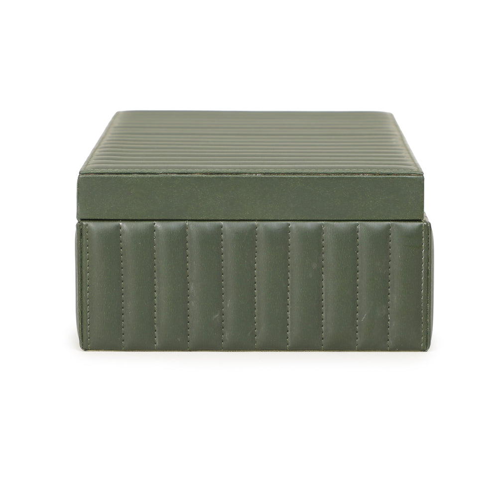 Eton Ribbed Green Vegan Leather Contract-Grade Storage Box