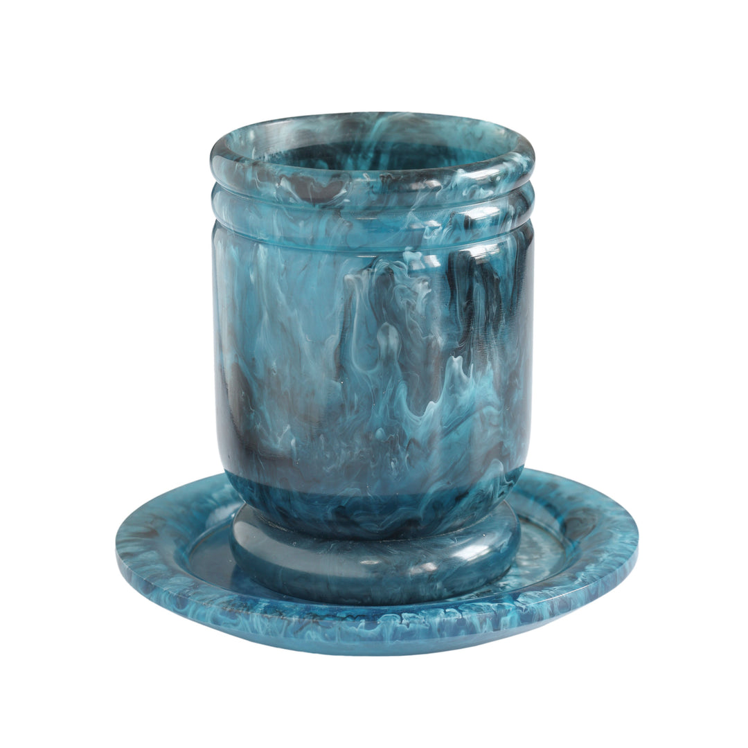 Channeled Swirl Blue Resin Kiddush Cup