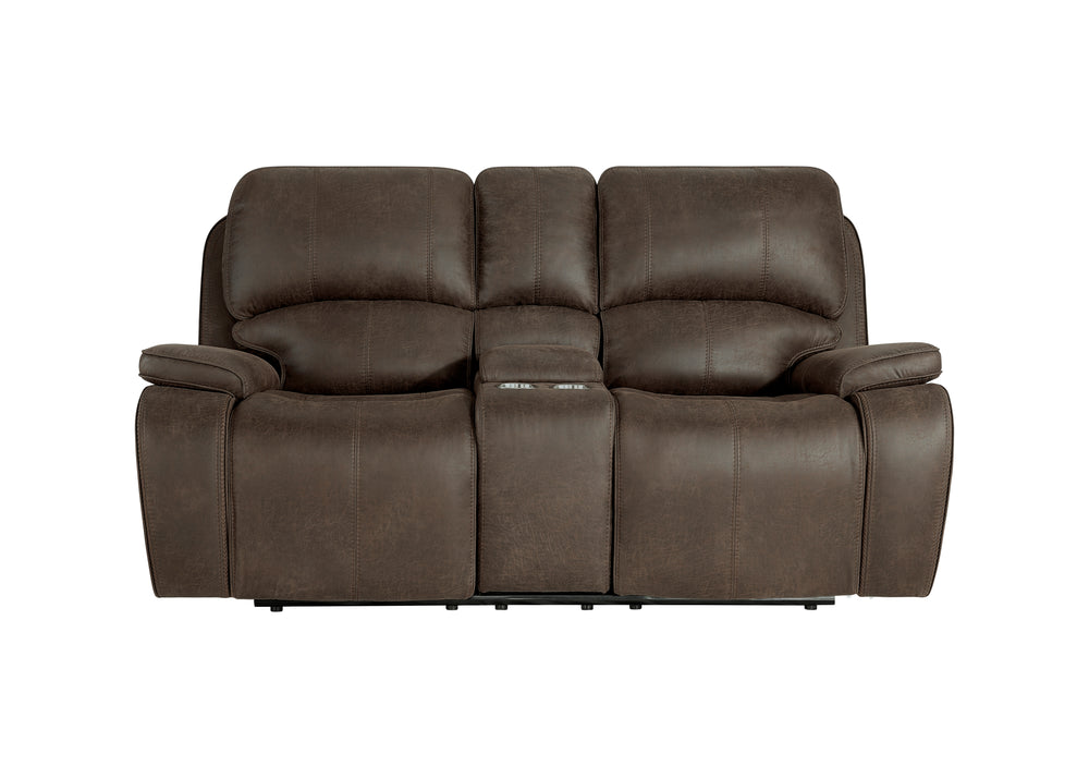 Brookings Console Loveseat W/pwr Hr & Fr-Brown