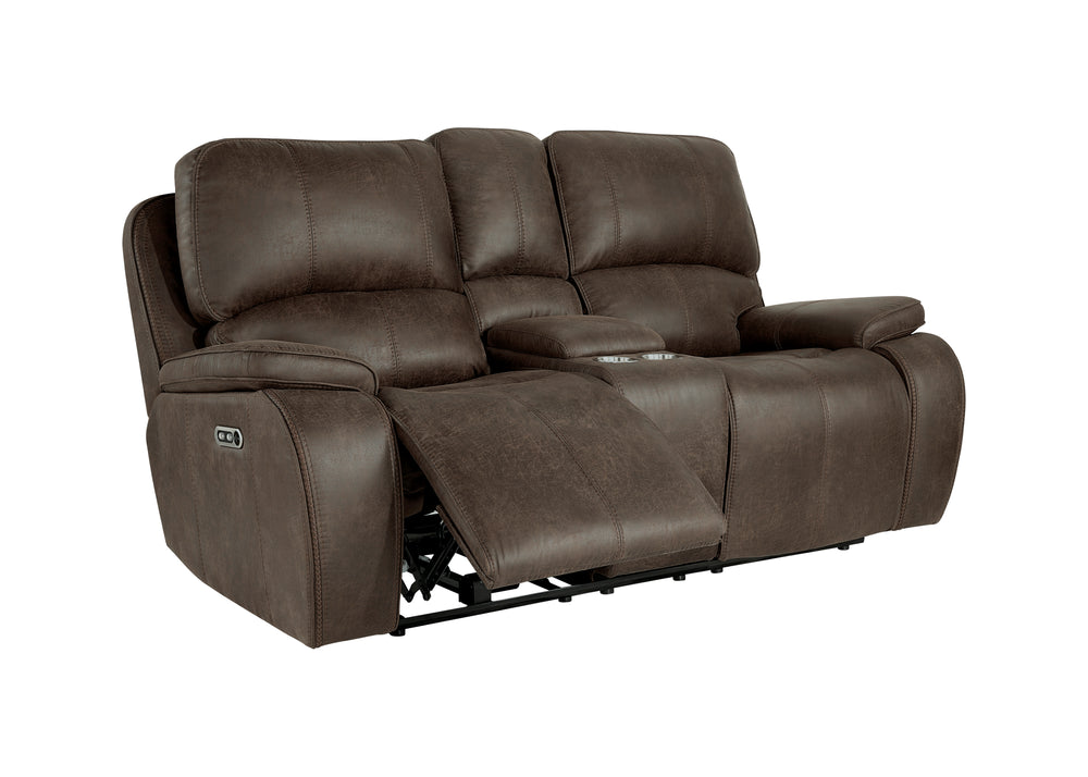 Brookings Console Loveseat W/pwr Hr & Fr-Brown