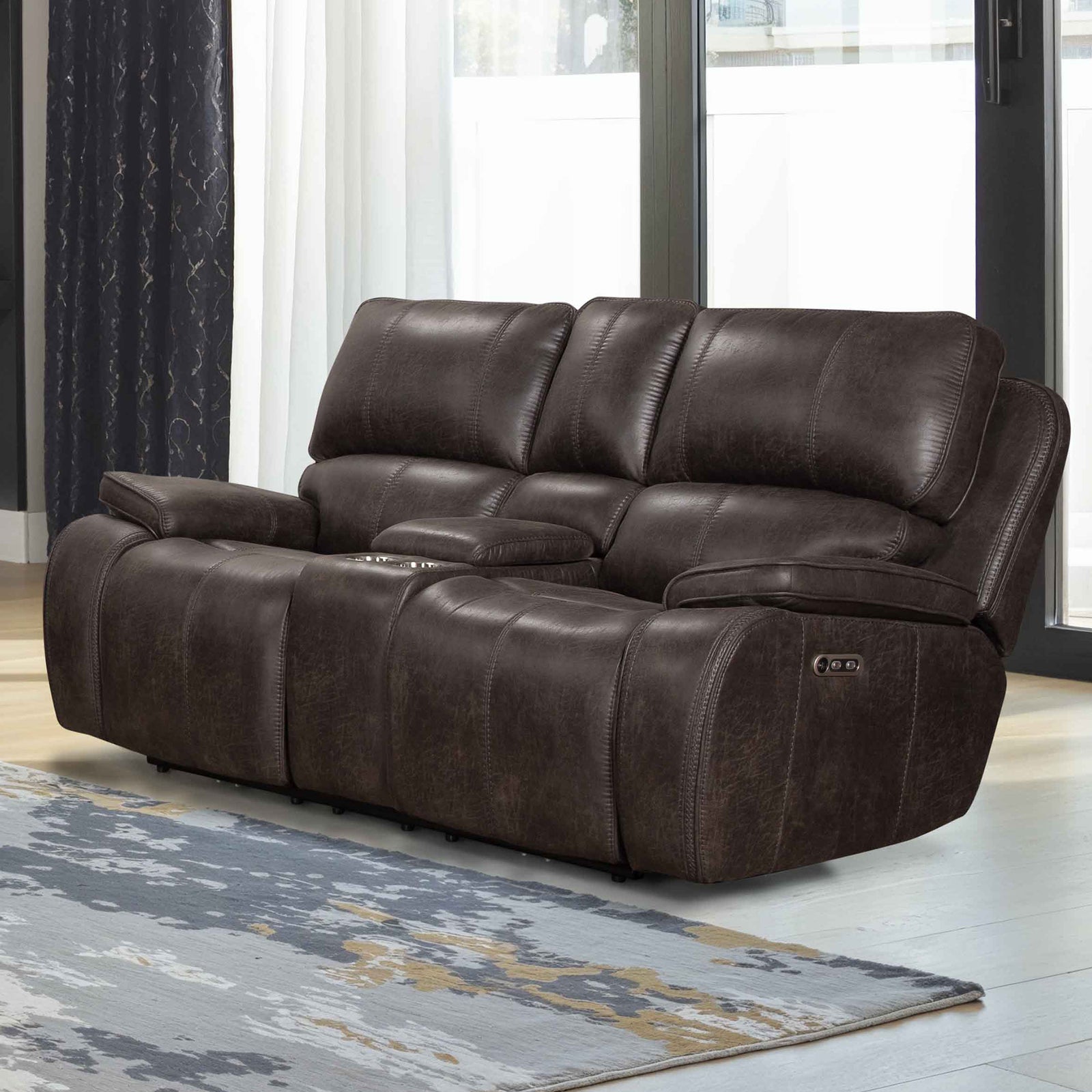 Brookings Console Loveseat W/pwr Hr & Fr-Charcoal Gray