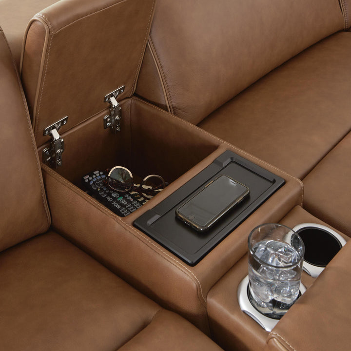 Magic Man 5-Piece Power Reclining Sectional with Console - Caramel (4)