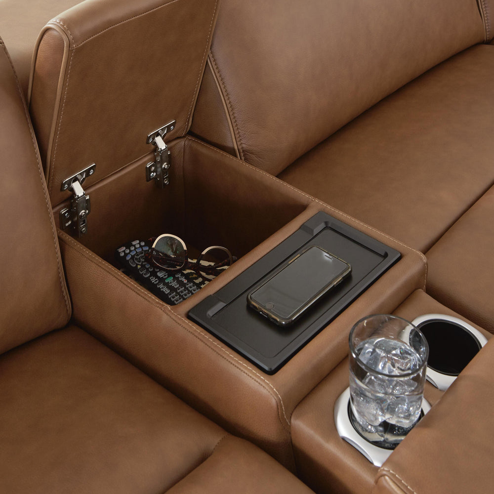 Magic Man 5-Piece Power Reclining Sectional with Console - Caramel (4)