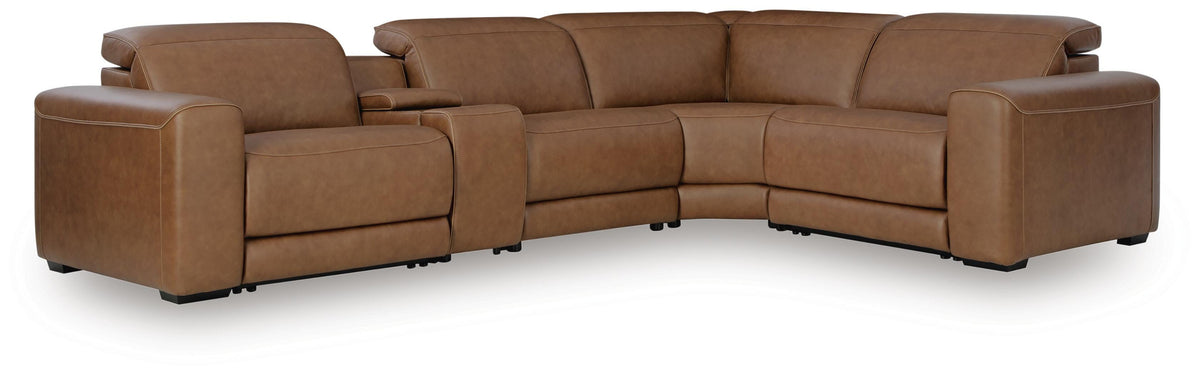 Magic Man 5-Piece Power Reclining Sectional with Console - Caramel (1)