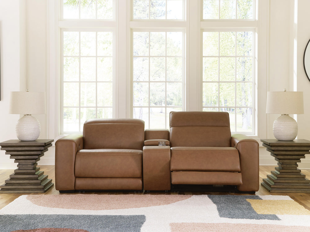 Magic Man 2-Piece Power Reclining Sectional Loveseat with Console - Caramel (2)