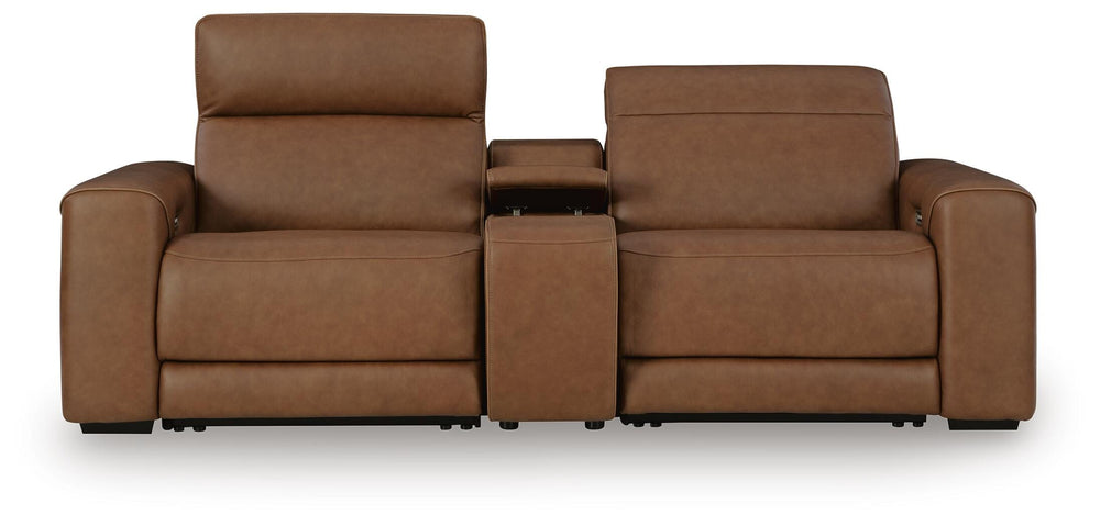 Magic Man 2-Piece Power Reclining Sectional Loveseat with Console - Caramel (1)