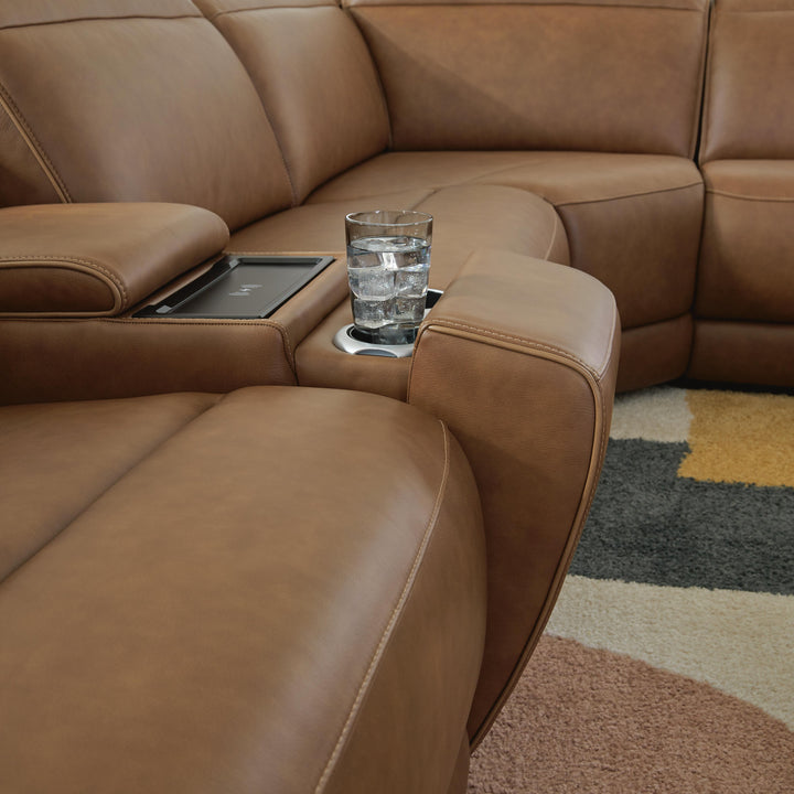 Magic Man 5-Piece Power Reclining Sectional with Console - Caramel (5)