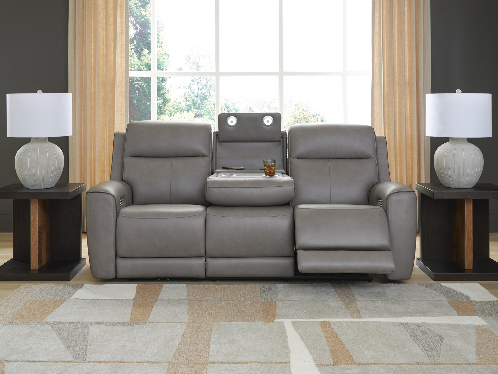 5Z-Comfort Power Reclining Sofa with Adjustable Headrest - Dark Gray (5)