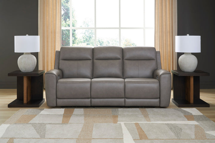 5Z-Comfort Power Reclining Sofa with Adjustable Headrest - Dark Gray | Ashley Furniture