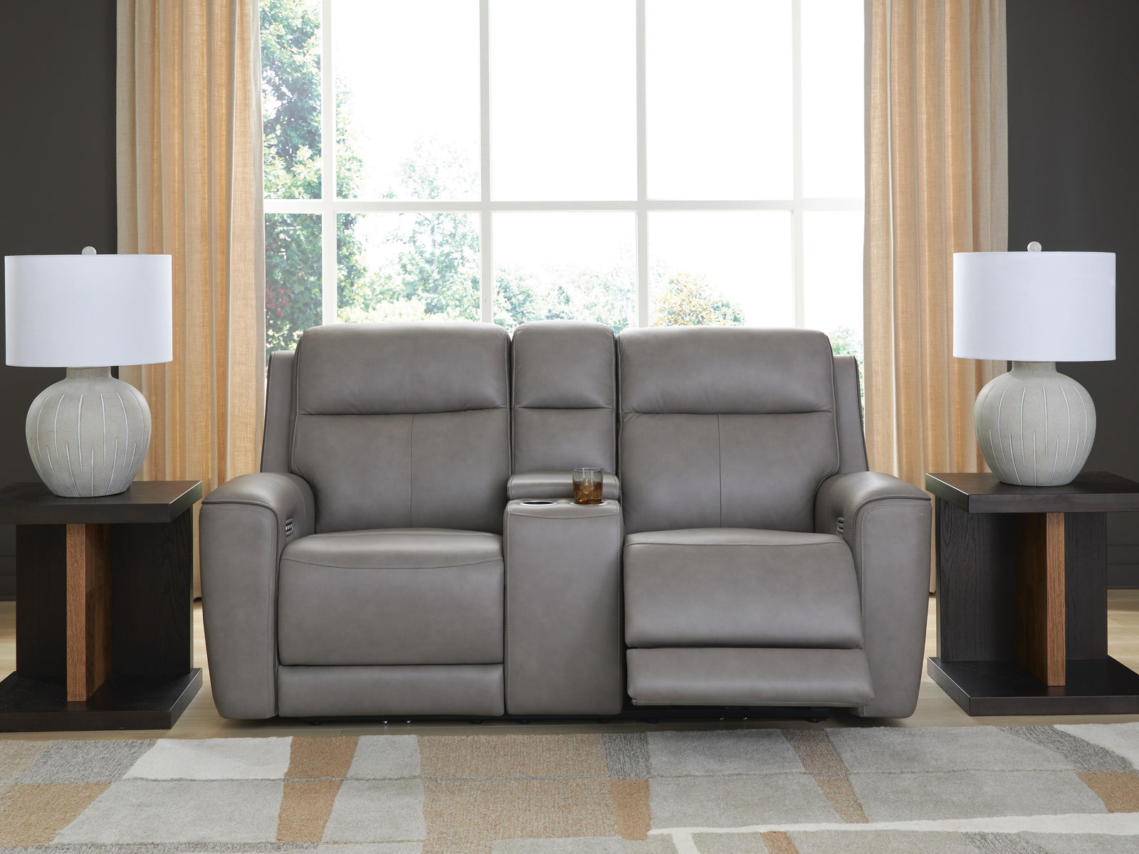 5Z-Comfort Power Reclining Loveseat with Console and Adjustable Headrest  - Dark Gray (2)
