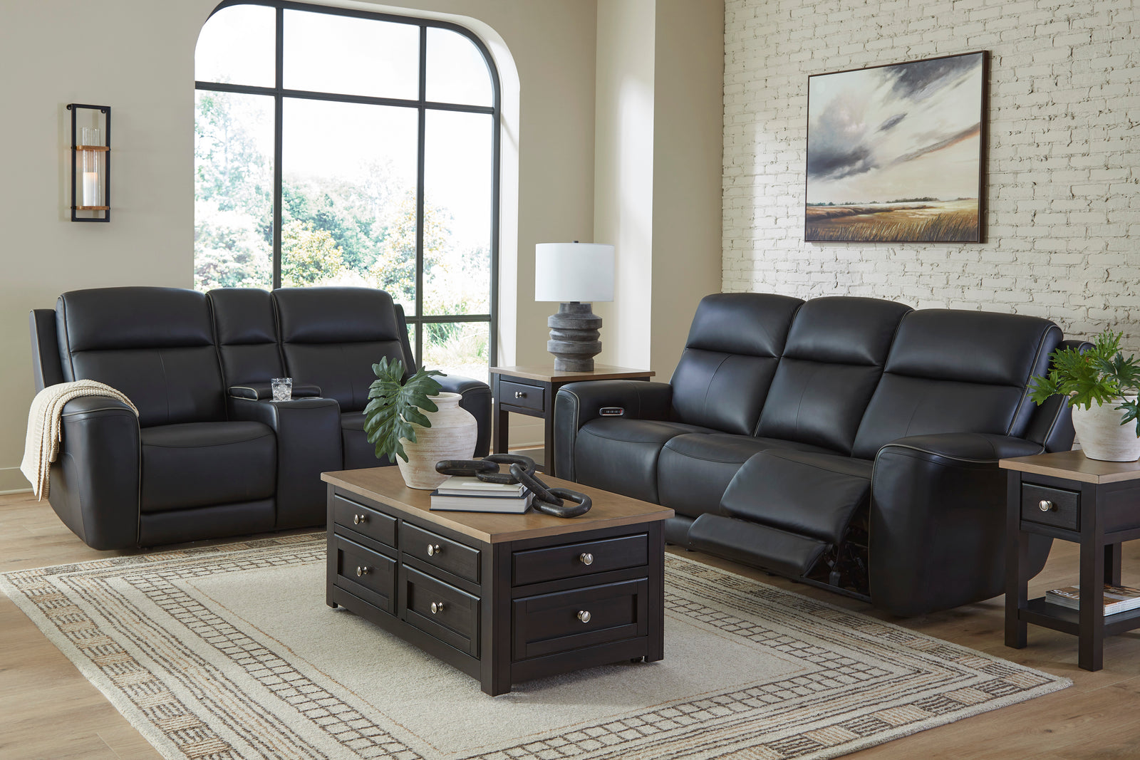 5Z-Comfort Power Reclining Sofa with Adjustable Headrest in Black