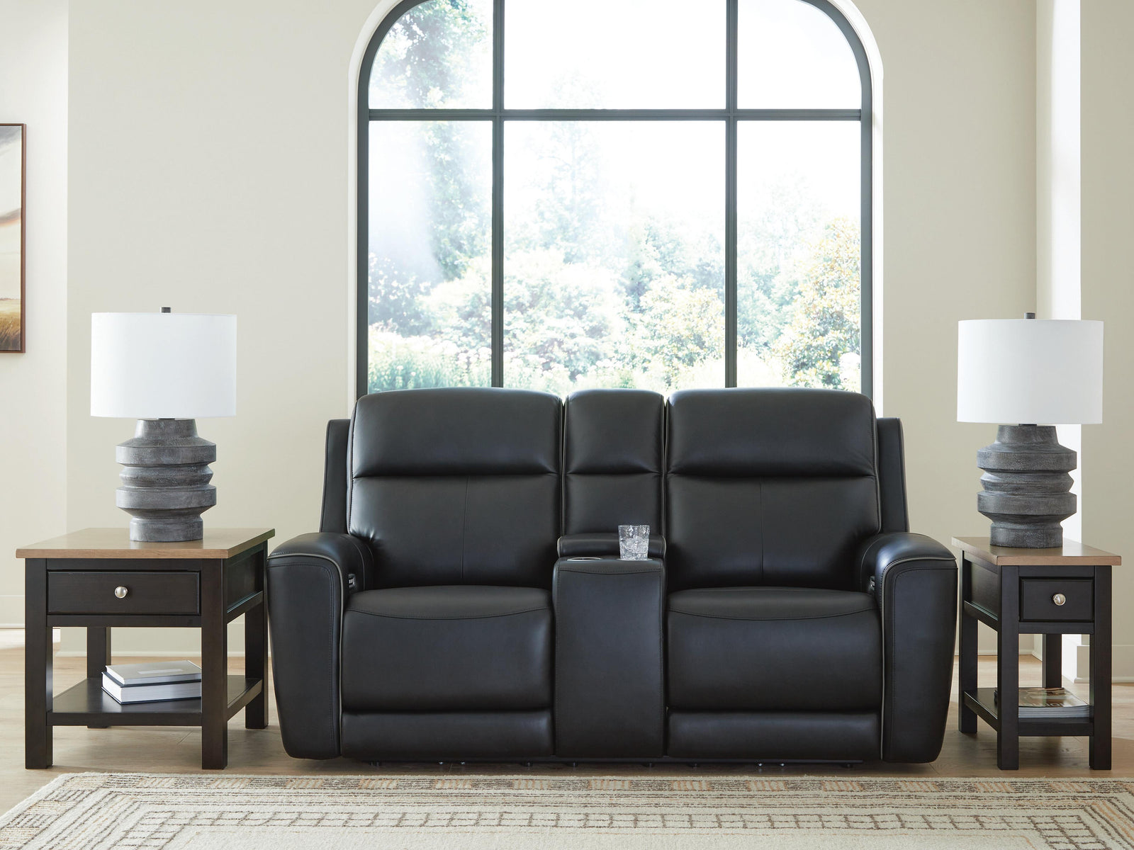 5Z-Comfort Power Reclining Loveseat with Console and Adjustable Headrest - Black (2)