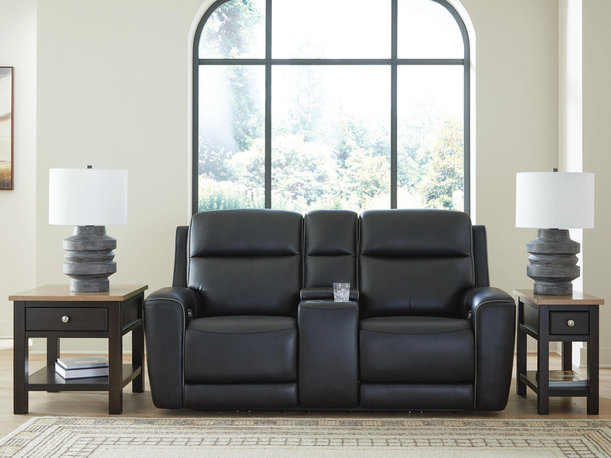 5Z-Comfort Power Reclining Loveseat with Console and Adjustable Headrest - Black (2)