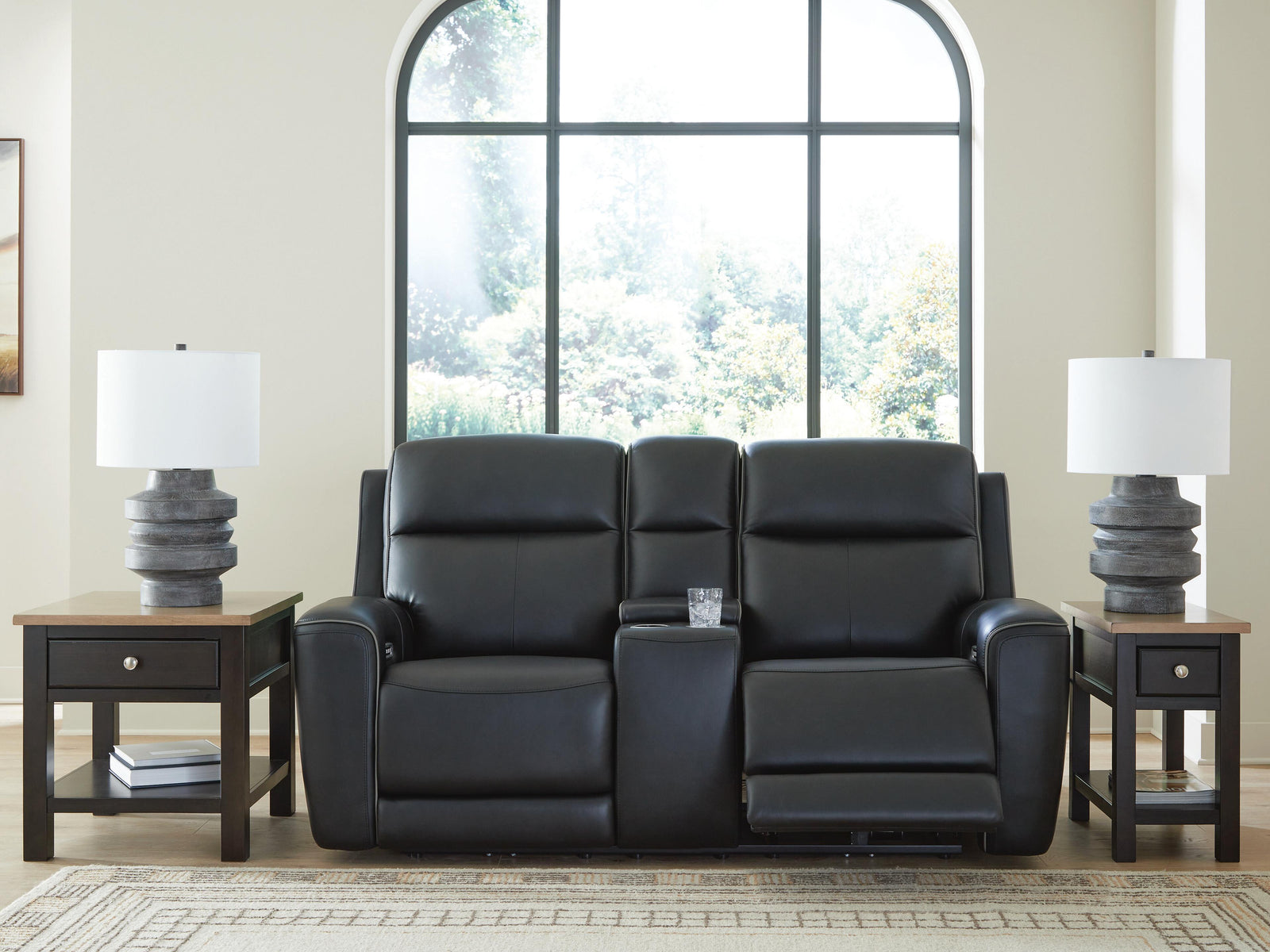 5Z-Comfort Power Reclining Loveseat with Console and Adjustable Headrest - Black (7)