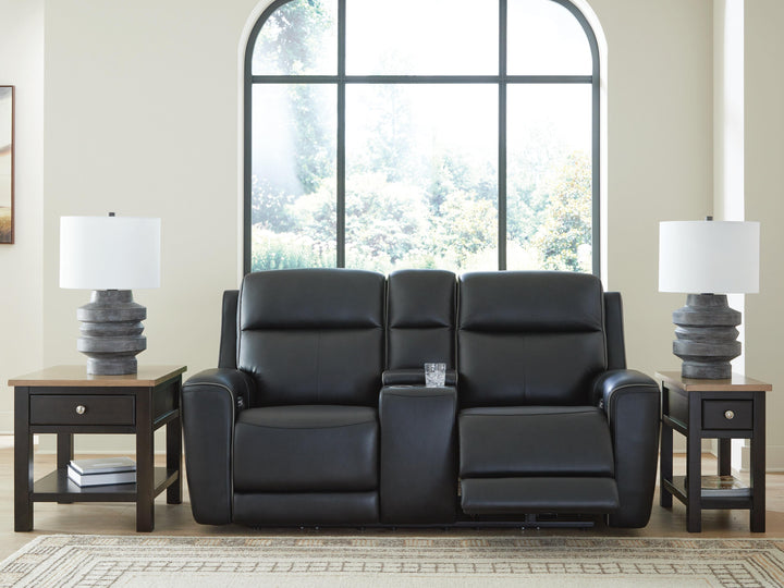 5Z-Comfort Power Reclining Loveseat with Console and Adjustable Headrest - Black (7)