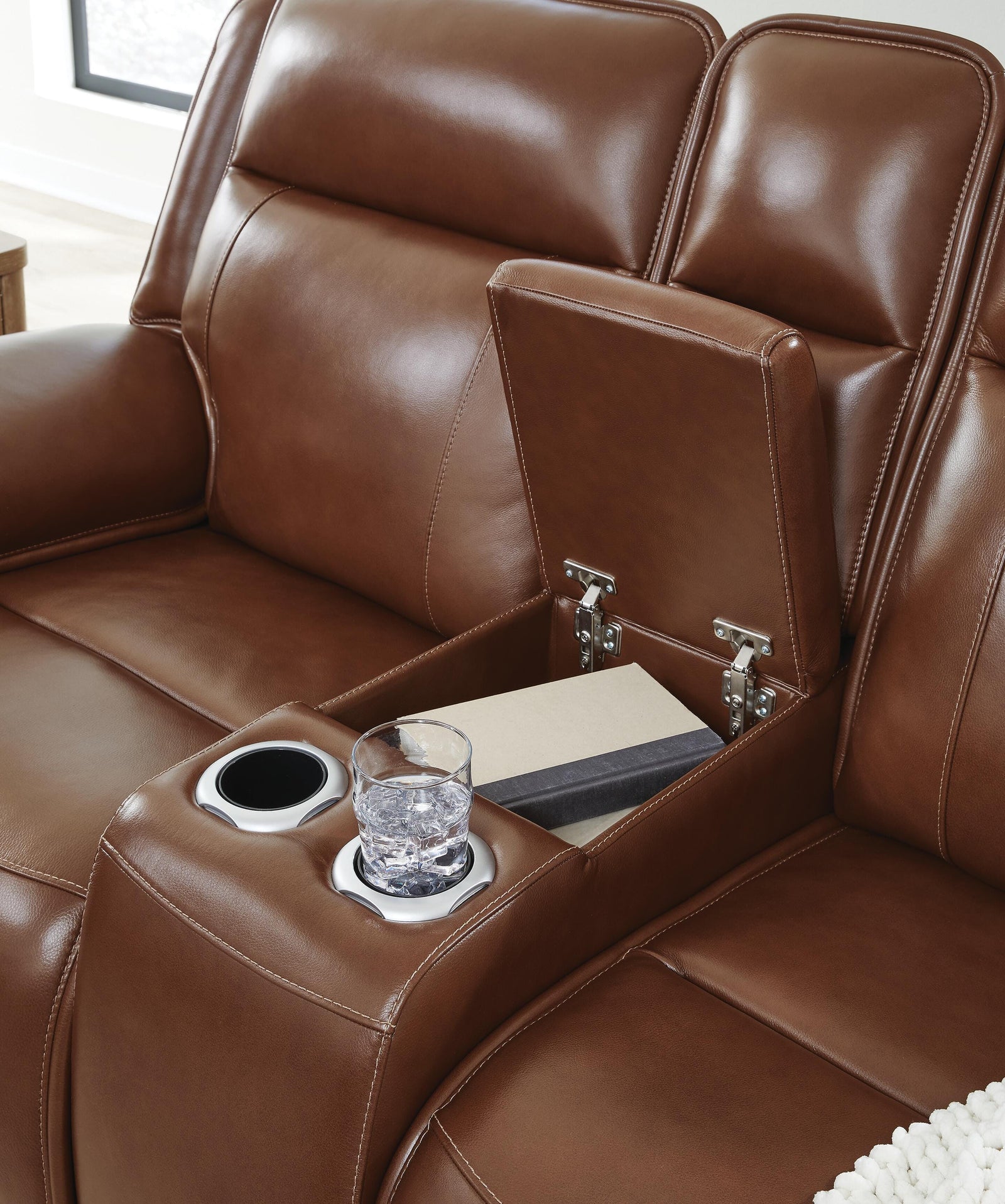 Healy Pier Power Reclining Loveseat with Console - Dark Brown (6)