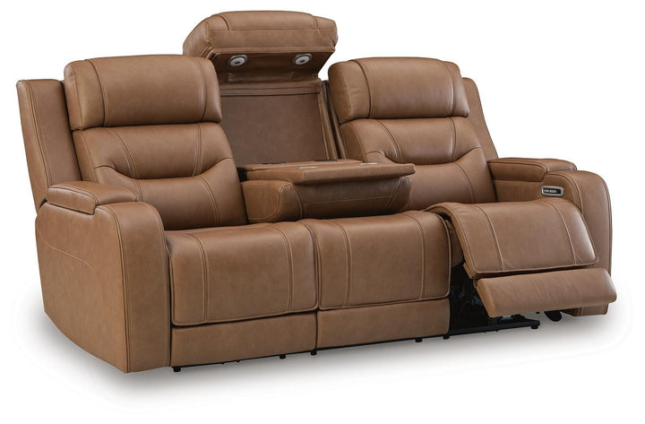 Knightington Power Reclining Sofa with Audio Seating - Light Brown (3)