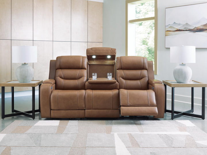 Knightington Power Reclining Sofa with Audio Seating - Light Brown (6)