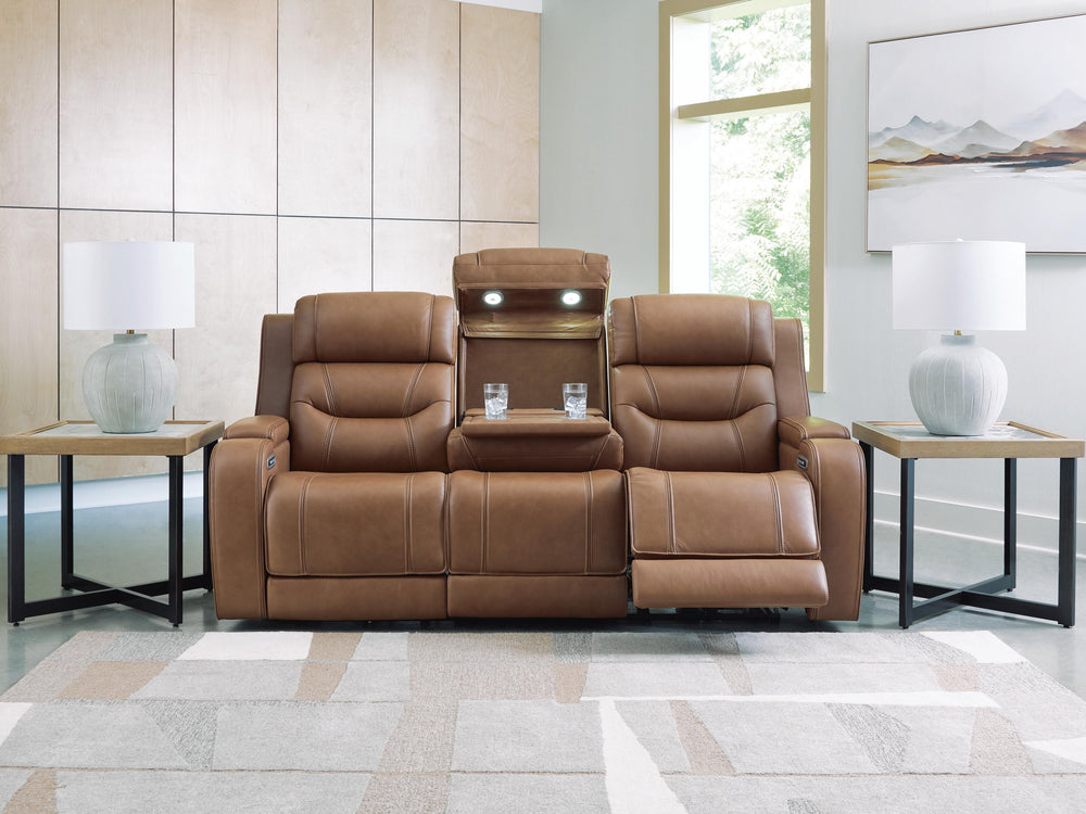 Knightington Power Reclining Sofa with Audio Seating - Light Brown (6)