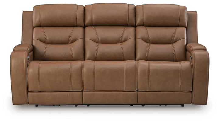 Knightington Power Reclining Sofa with Audio Seating - Light Brown (1)