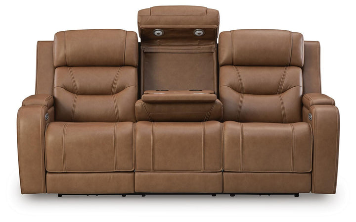 Knightington Power Reclining Sofa with Audio Seating - Light Brown (4)