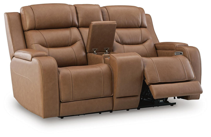 Knightington Power Reclining Loveseat with Audio Seating - Light Brown (4)