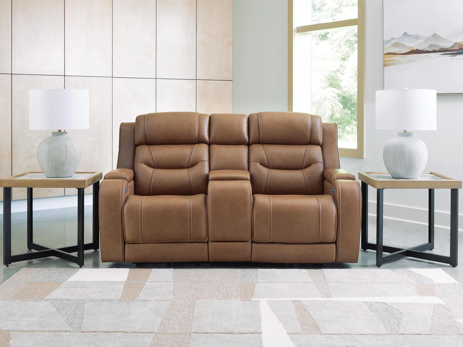 Knightington Power Reclining Loveseat with Audio Seating - Light Brown (2)
