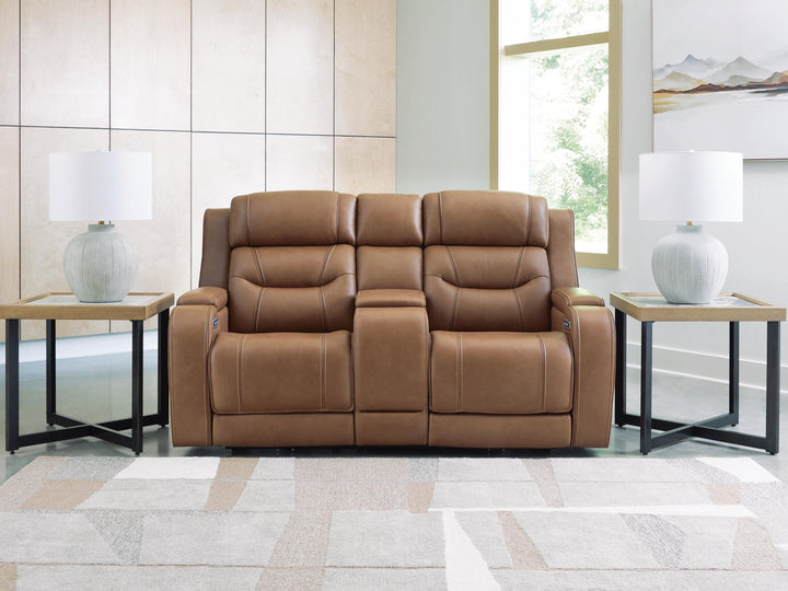 Knightington Power Reclining Loveseat with Audio Seating - Light Brown (2)