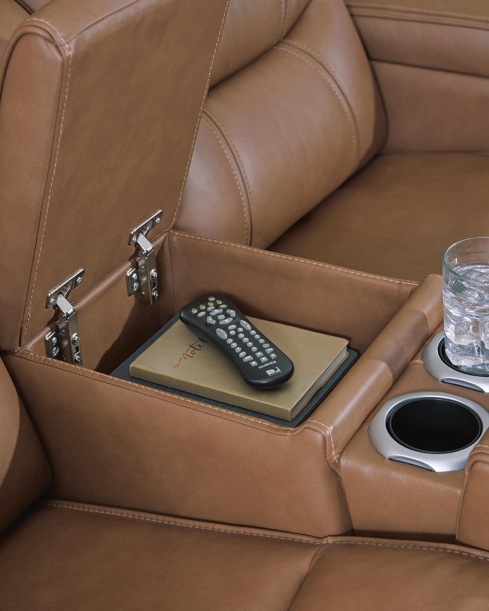 Knightington Power Reclining Loveseat with Audio Seating - Light Brown (7)