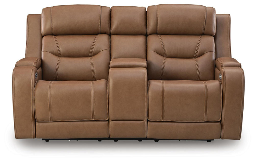 Knightington Power Reclining Loveseat with Audio Seating - Light Brown (3)